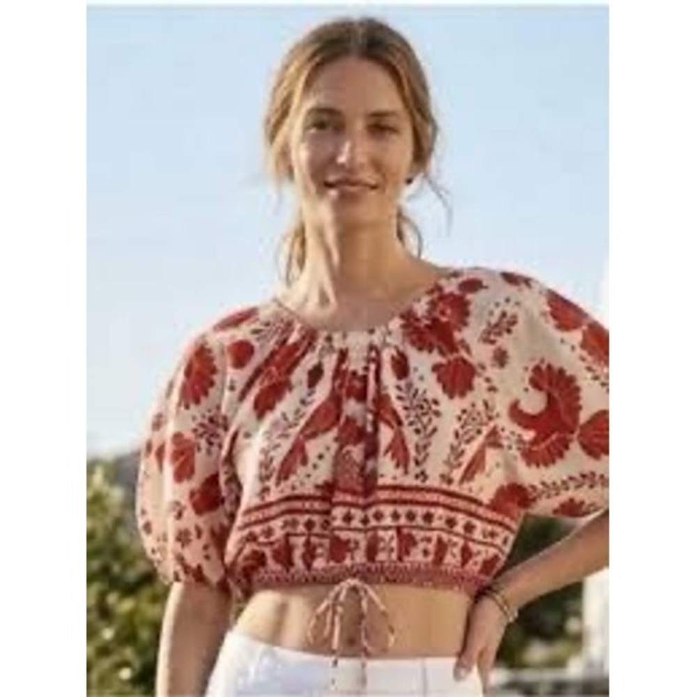 Farm Rio Jungle Flow Organic Cotton Crop Top Red White Toucan Print XS 302942